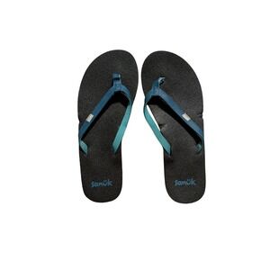 Sanuk Yoga Mat Flip Flops Womens 8 Teal Blue Ombre Thong Sandals SWS10275
